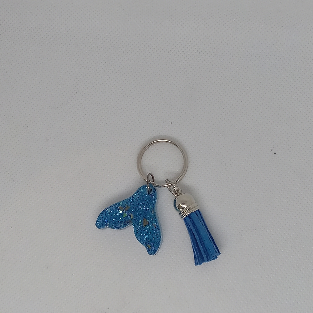 Blue Glitter Butterfly Keychain with Tassel